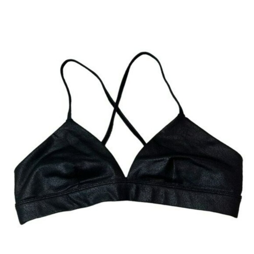 ALO Yoga Faux Leather Airbrush Splendor Sports Bra Black Size Medium Rare